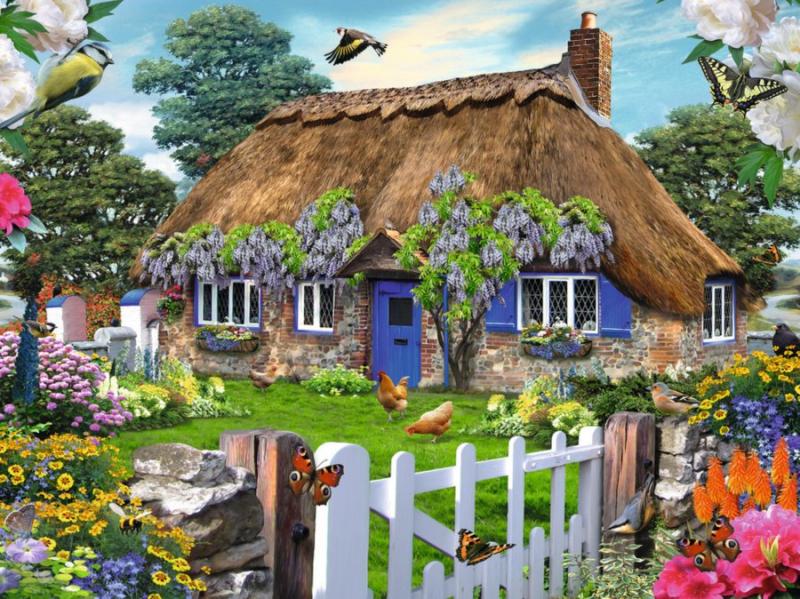 Cottage with thatched roofs an jigsaw puzzle online