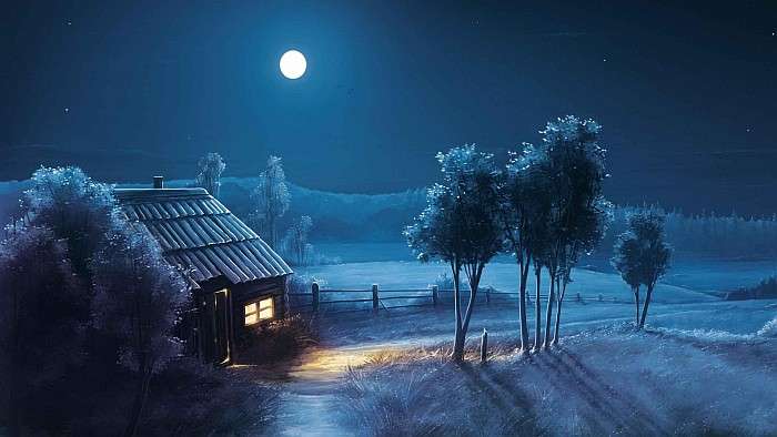 Nacht uitzicht, maan, huis legpuzzel online