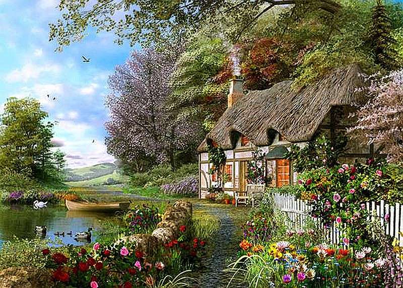 Cottage by the pond in the gar online puzzle