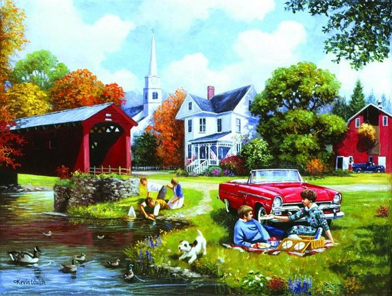 Family picnic by the river jigsaw puzzle online