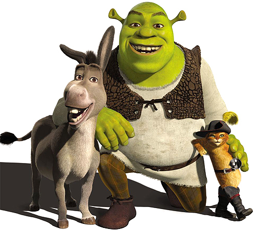 Shrek, åsna och puss i stövlar pussel på nätet