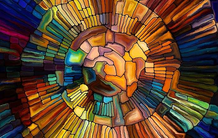 Färgglada målat glasfönster i mosaik Pussel online