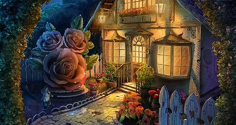 Чарівний будинок з трояндами онлайн пазл