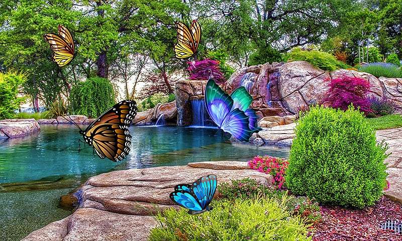 Rock trädgård med fjärilar pussel på nätet