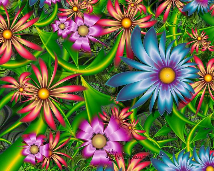 φράκταλ, πολύχρωμα λουλούδια παζλ online