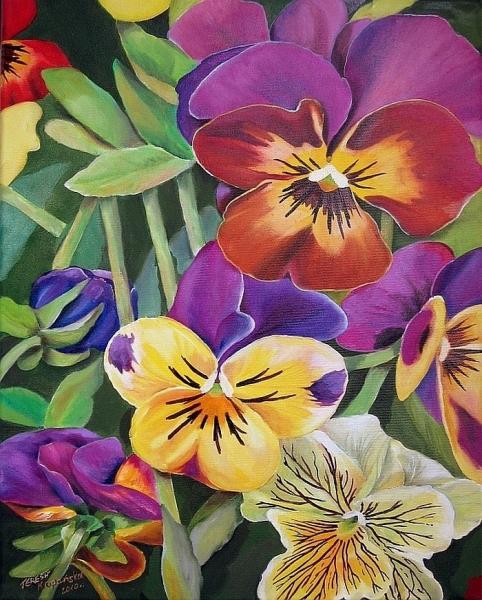 composição floral com pansies quebra-cabeças online