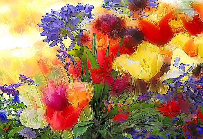 Graphic-colorful flowers online puzzle