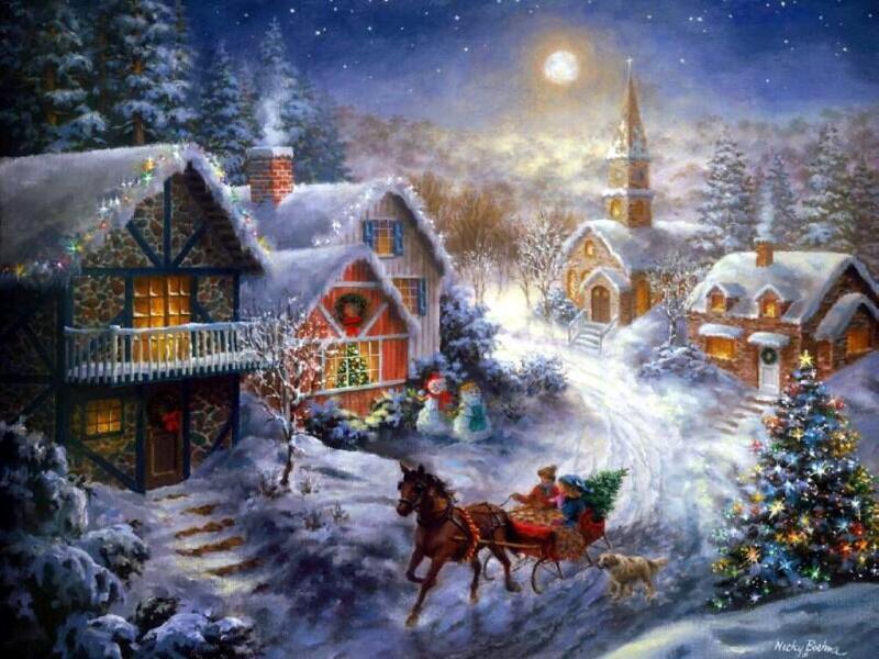 Ora de iarnă - scena de Crăciun puzzle online