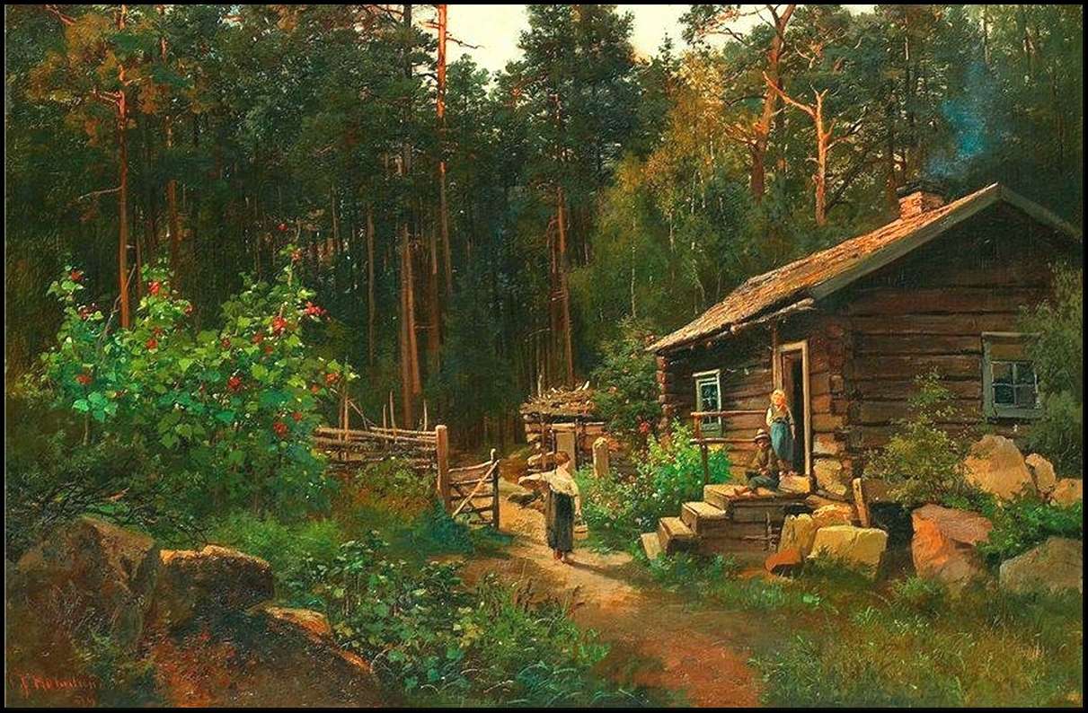 Cottage in the forest-painting online puzzle