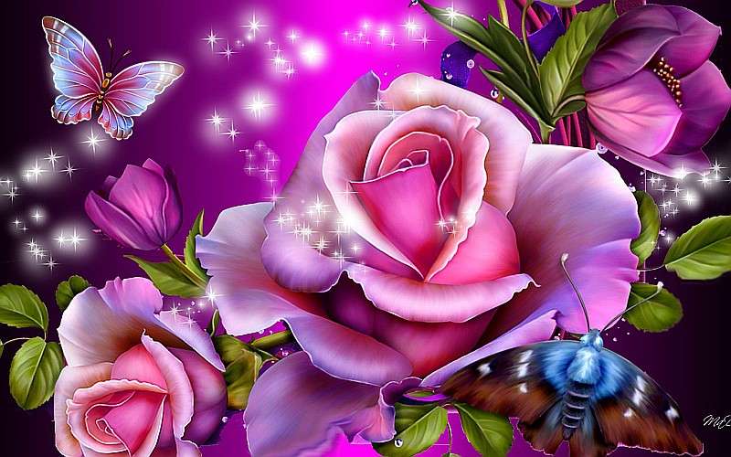 Trandafiri, lalele și fluturi puzzle online