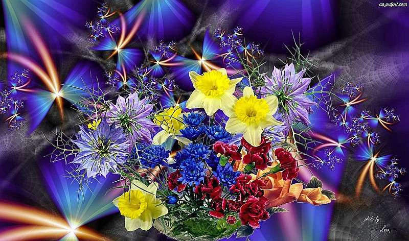 Blumenstrauss aus bunten Blume Online-Puzzle