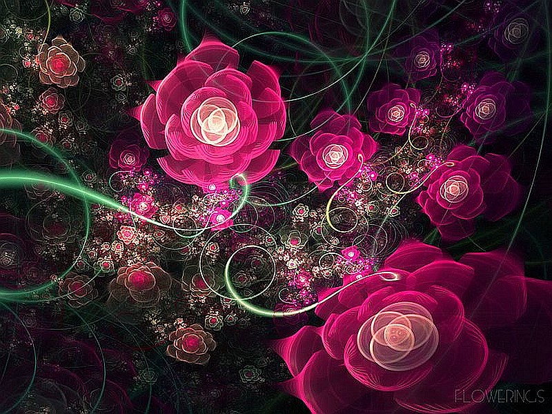 Креативный фрактал с розами онлайн-пазл