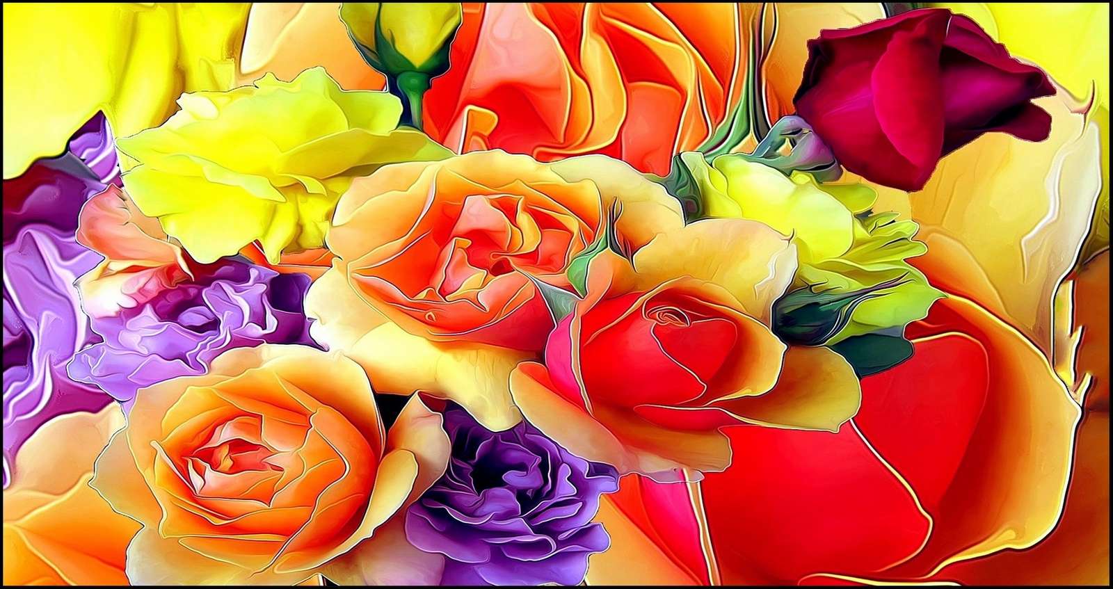 Rosor, färgglada blommor Pussel online