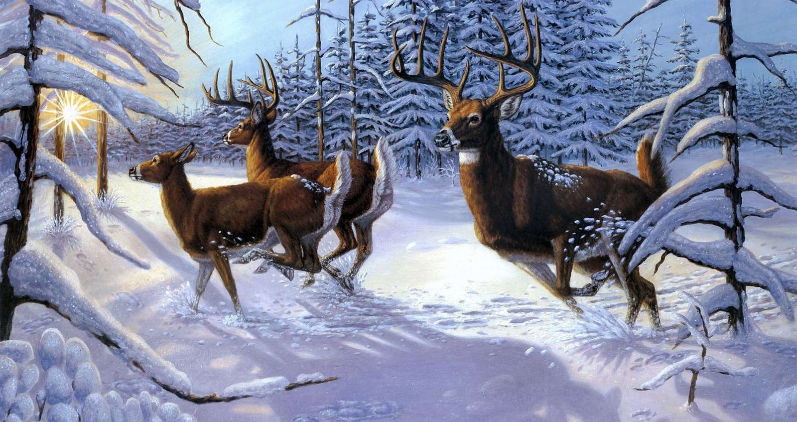 Iarna și animalele puzzle online