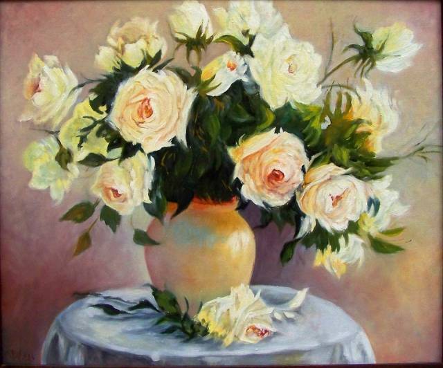 Trandafiri de ceai și trandafiri albi jigsaw puzzle online