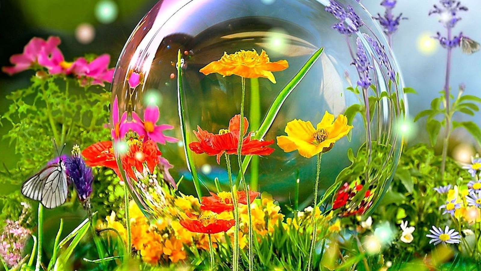 Bloemen, bloemen en glazen bol legpuzzel online