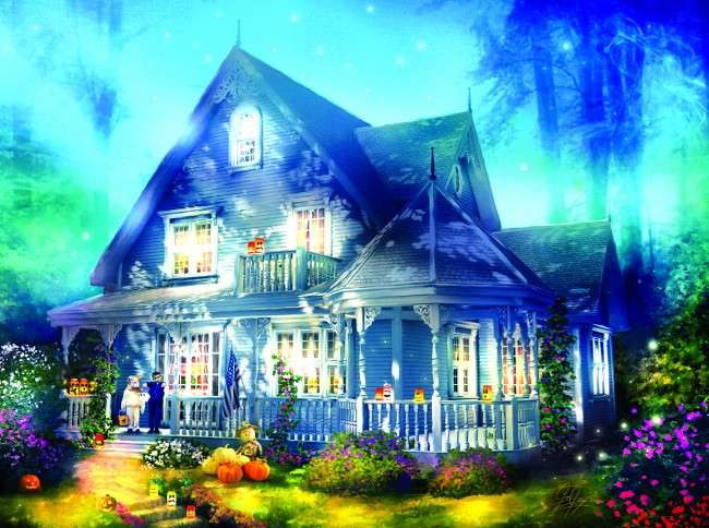 Blauw huis legpuzzel online