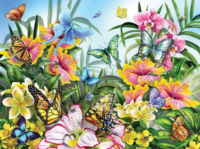Kleurrijke bloemen in de tuin online puzzel
