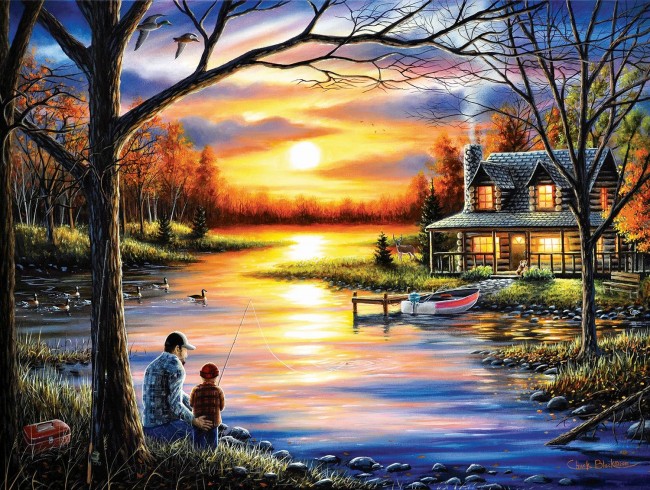 At the river, father and son jigsaw puzzle online