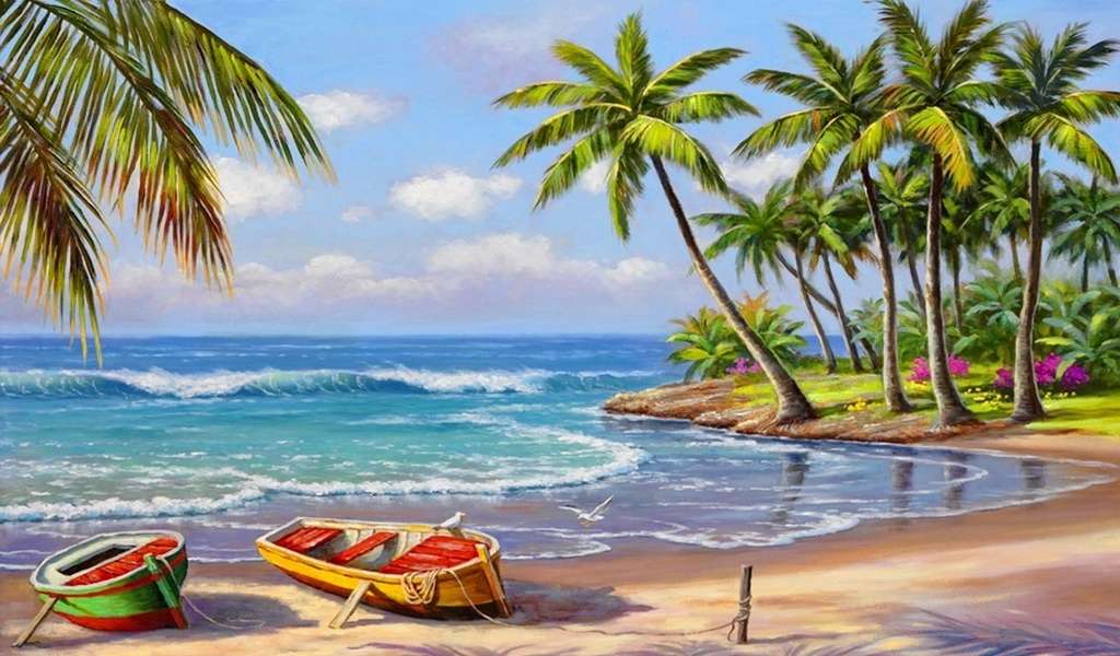 пляж з пальмами пазл онлайн