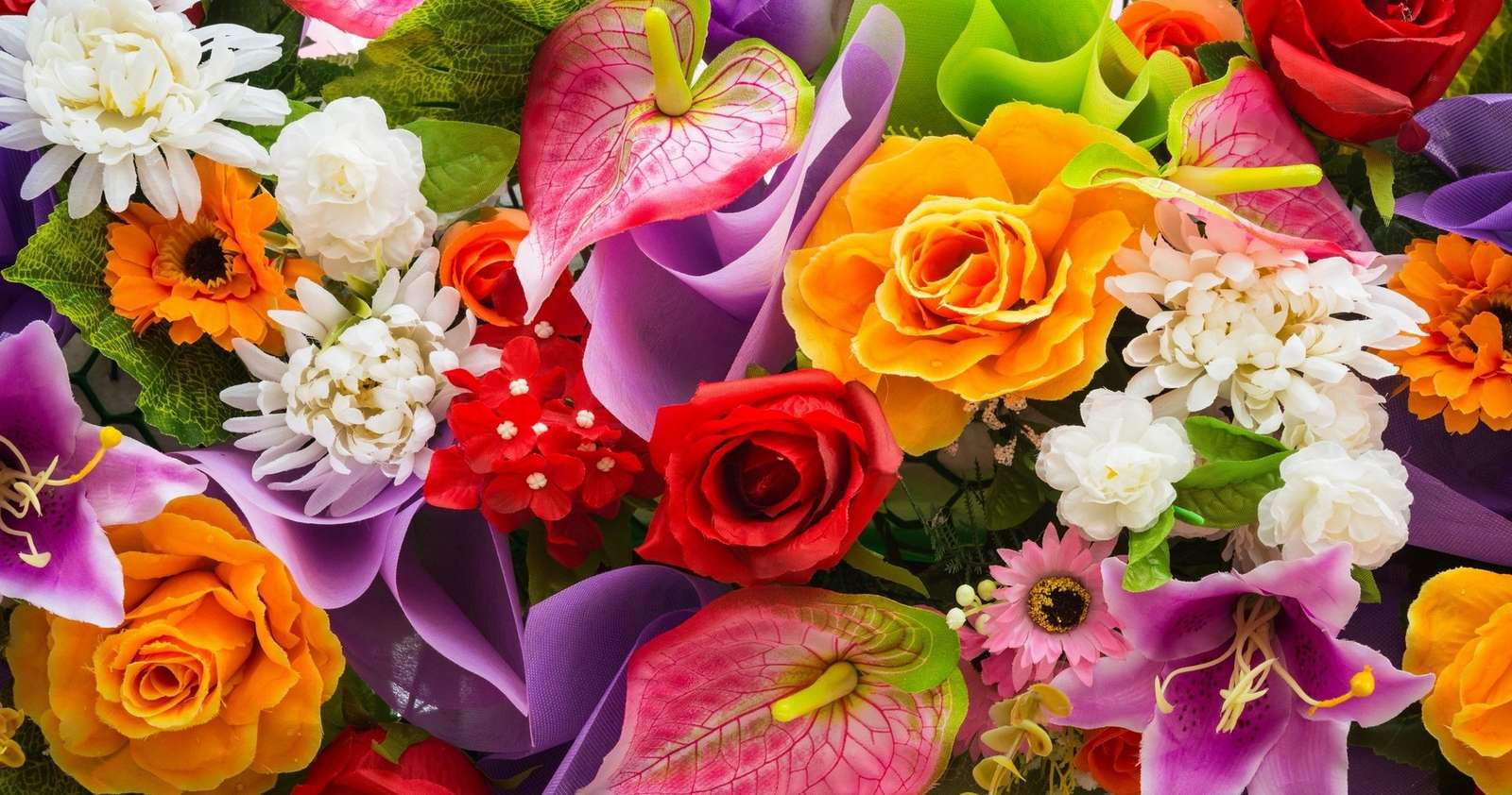 Σύνθεση Πολύχρωμα λουλούδια online παζλ