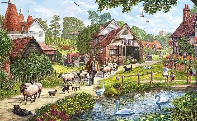 A village in painting online puzzle