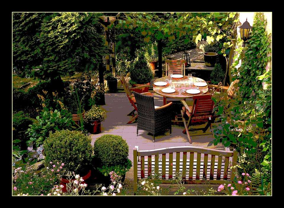 Ein romantischer Ort im Garten Online-Puzzle