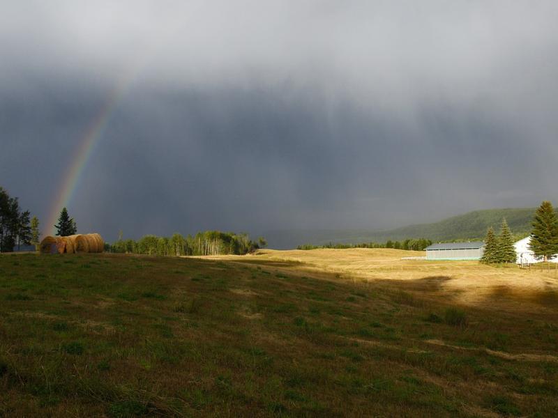 Um arco-íris no céu tempestuoso. quebra-cabeças online