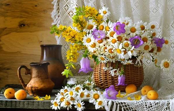 Virágok és sárgabarack. kirakós online