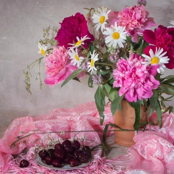Λουλούδια και κεράσια παζλ online
