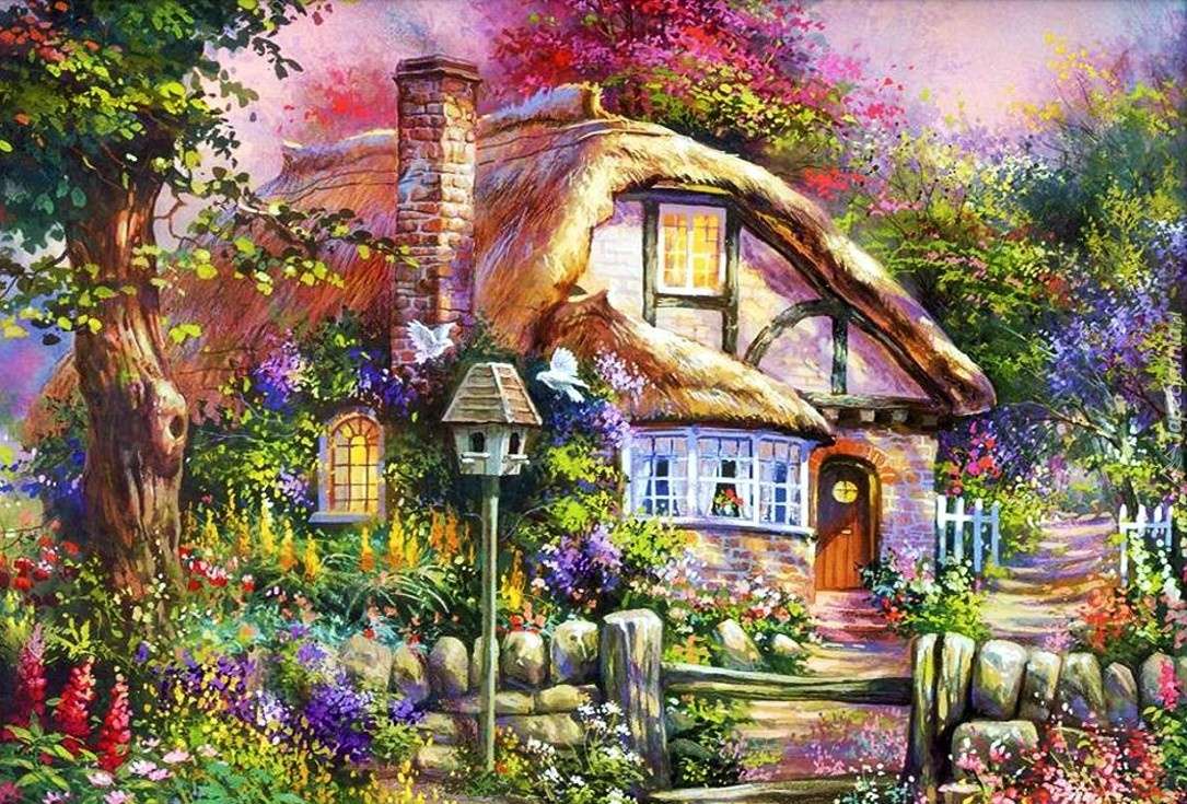 Casa em um jardim da vila. puzzle online