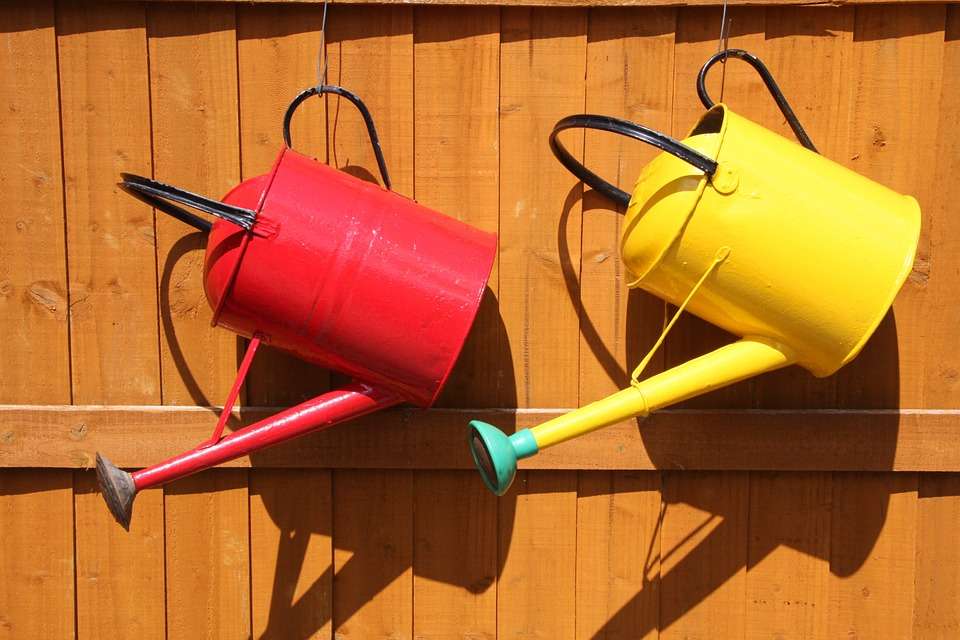 Colorful watering cans. jigsaw puzzle online