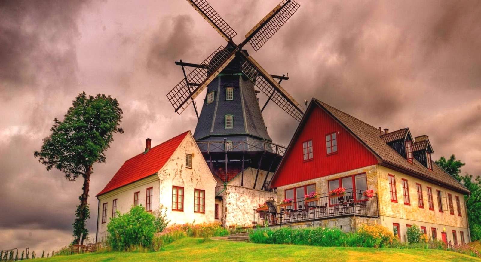 Windmill - sunset jigsaw puzzle online
