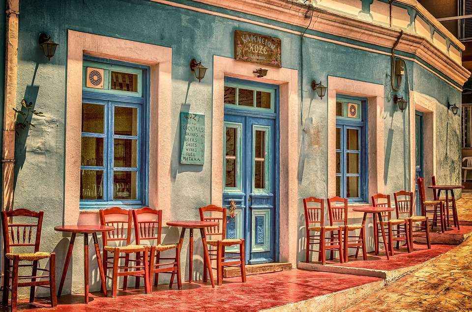 Un café en Grecia. rompecabezas en línea