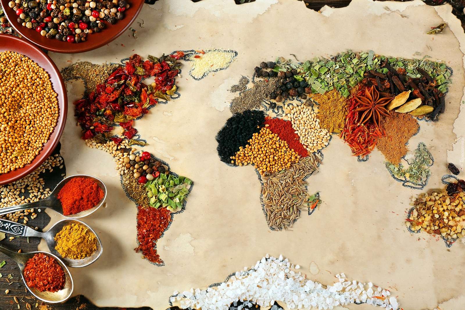 Carte du monde avec des épices puzzle en ligne