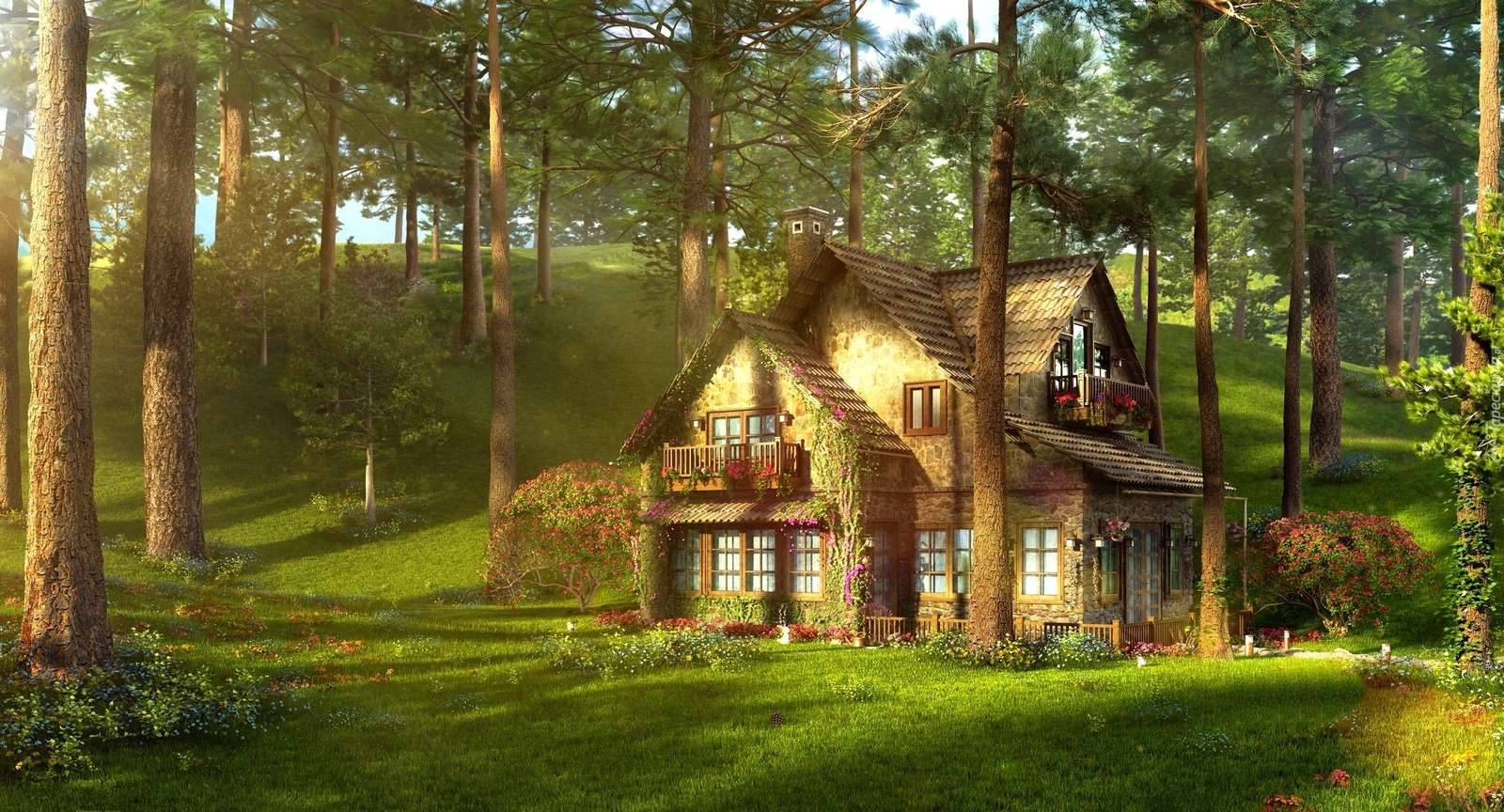 Egy ház az erdőben. kirakós online