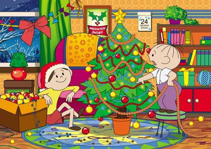 Bolek și Lolek cu un pom de Crăciun puzzle online