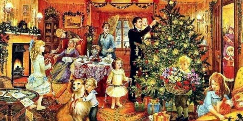Ντύνοντας το χριστουγεννιάτικο δέντρο. παζλ online