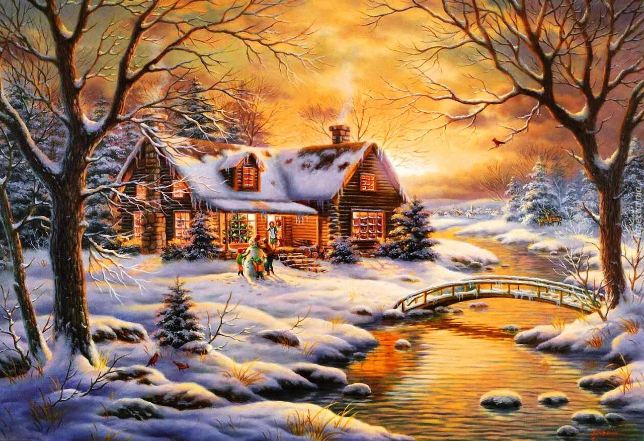 Zonsondergang in de winter. online puzzel