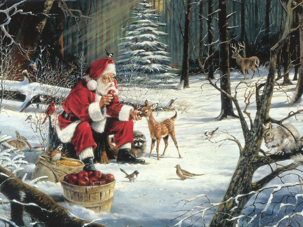 Животни с Дядо Коледа. онлайн пъзел