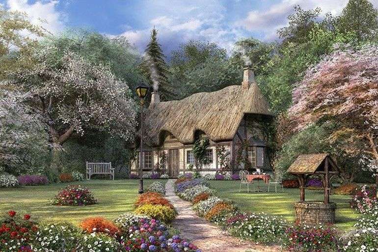 Een huis met een tuin legpuzzel online