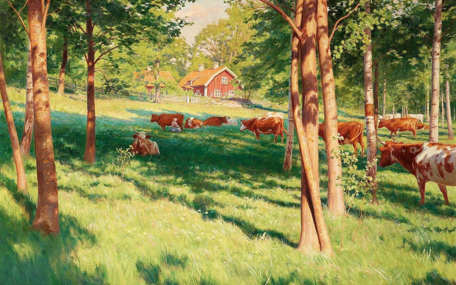 Koeien in een weiland. online puzzel