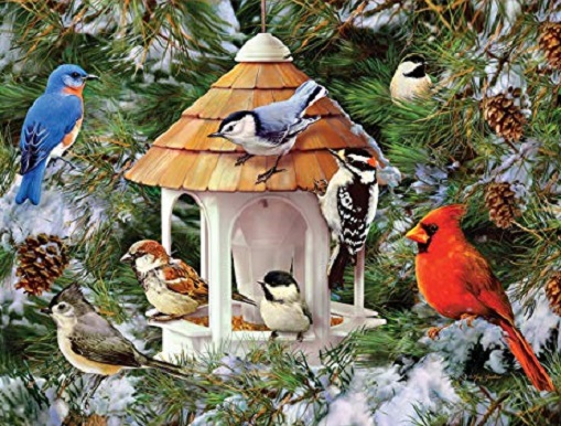 Feed the birds in the winter. jigsaw puzzle online