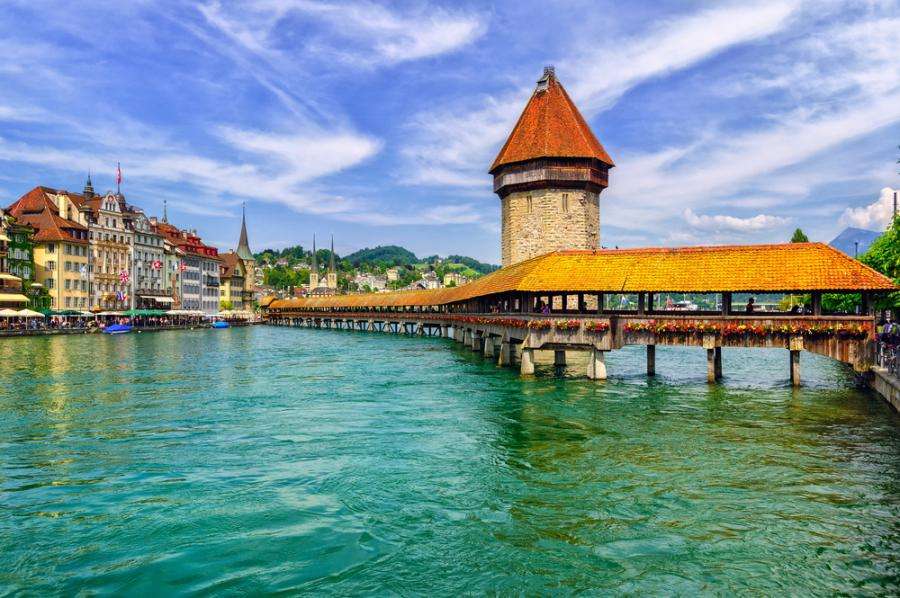 Die Klosterbrücke in Luzern. Online-Puzzle