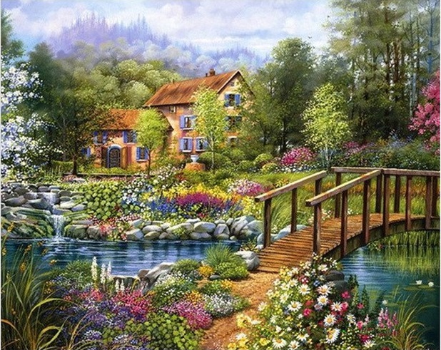 Bridge on the pond. jigsaw puzzle online