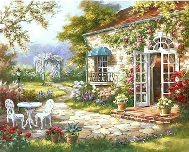 Huis met een tuin. online puzzel
