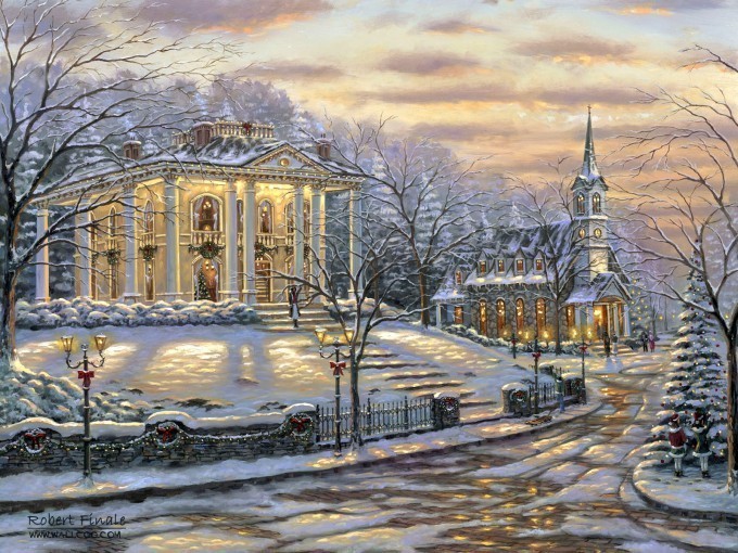 Een stad in de winter. online puzzel