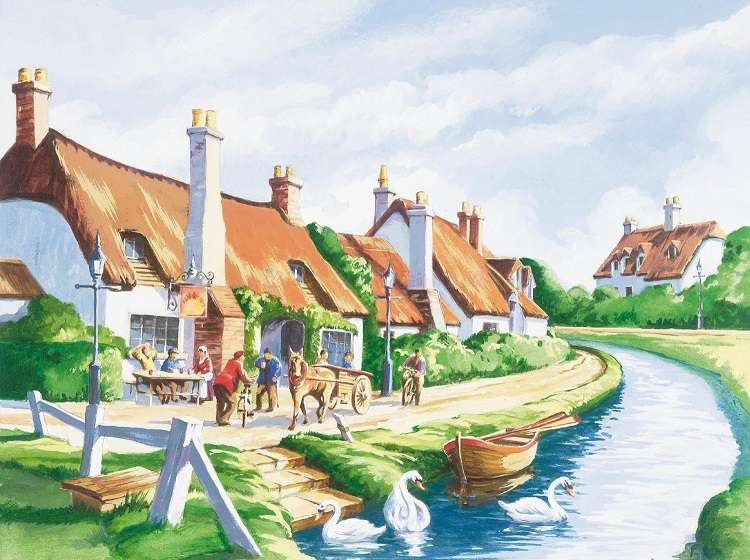 Село на реката. онлайн пъзел