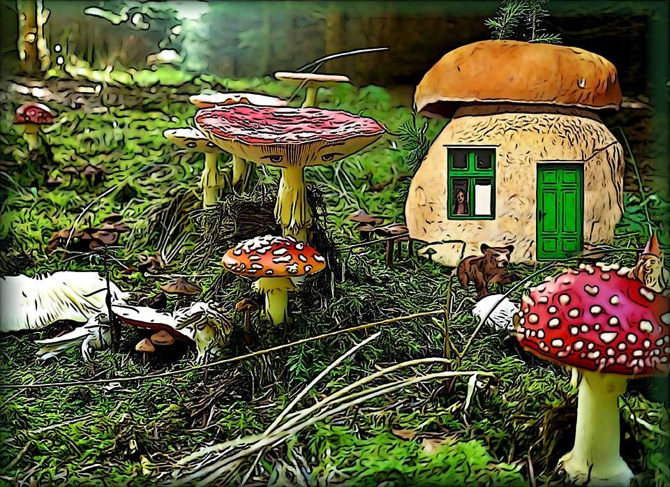 A fairy-tale house with a bed. online puzzle