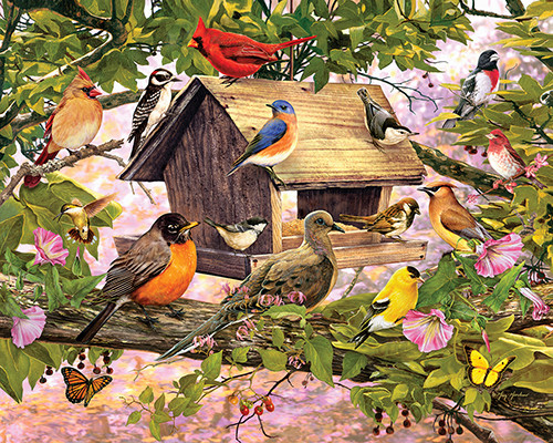 Birds at the feedstuff. jigsaw puzzle online
